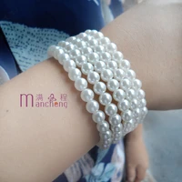 5pcslots new 6mm pearl beaded bracelet fashion 6mm white pearl beads bracelet with stretch imitation pearl strand bracelets