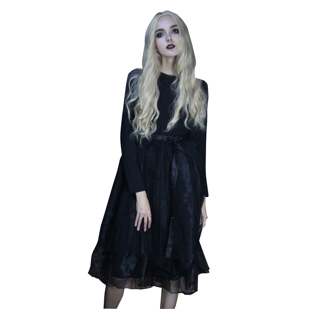 

2018 New Punk Europe And America Autumn And Winter Women's New Dark Belts Slim Organza Dress Party Gauze Dress