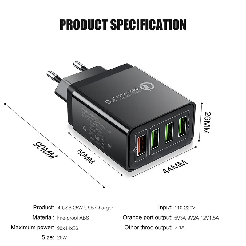 ZNP Быстрая зарядка 3,0 USB зарядное устройство 30 Вт QC3.0 QC турбо Быстрая зарядка мульти разъем зарядное устройство для мобильного телефона для iPhone X samsung S8 Xiaomi