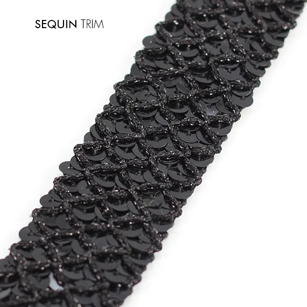 Braided Black Sequin 5row Fabric Trimming Sew on Applique Decorated Lace Ribbon Trim Sewing Supplies for Craft Cloth 20yard/T790 | Дом и сад