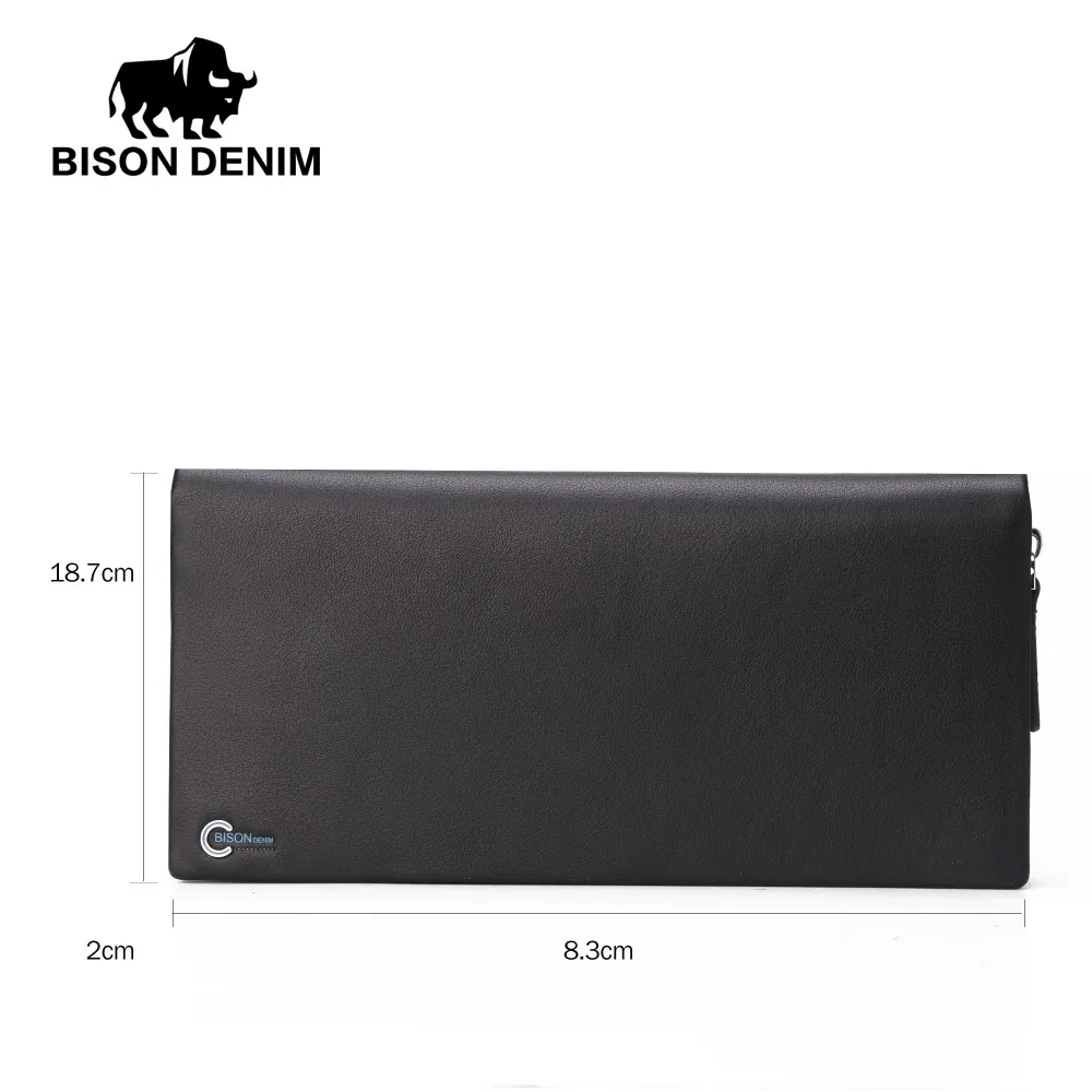 BISON DENIM роскошные мужские кошельки из натуральной кожи длинный деловой