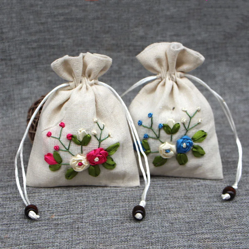 Муслиновые подарочные сумки ручной работы из хлопка и льна 11 х15 см | Украшения