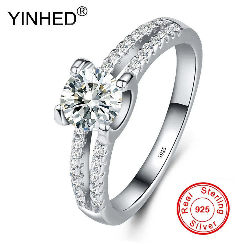 

YINHED 100% Authentic 925 Sterling Silver Rings 1 Carat AAA Cubic Zirconia Jewelry Engagement Wedding Rings for Women RA0261