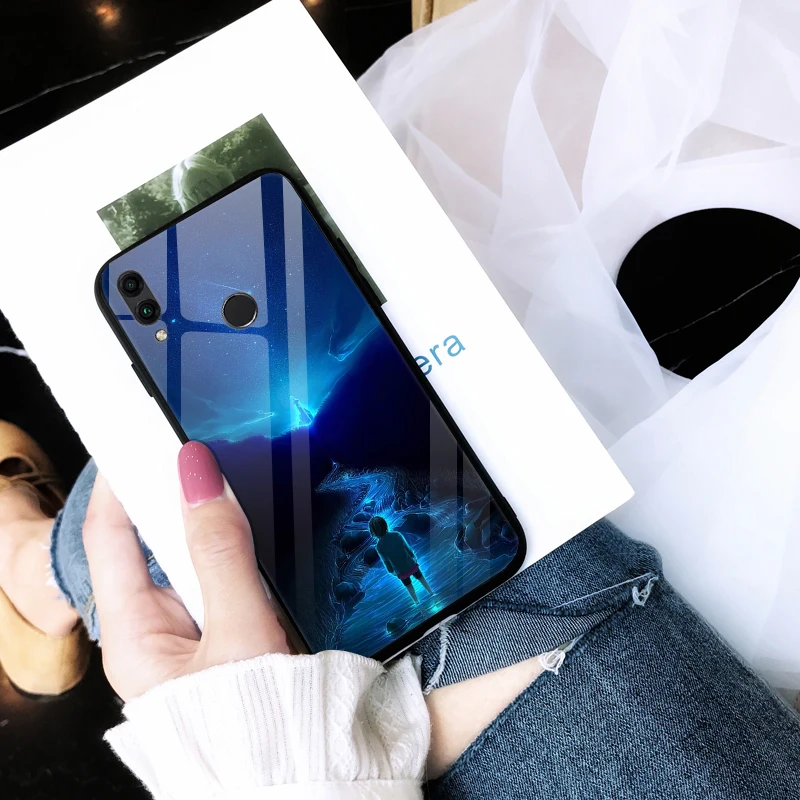 Чехол из закаленного стекла для Huawei Honor 8C силиконовый бампер жесткая стеклянная
