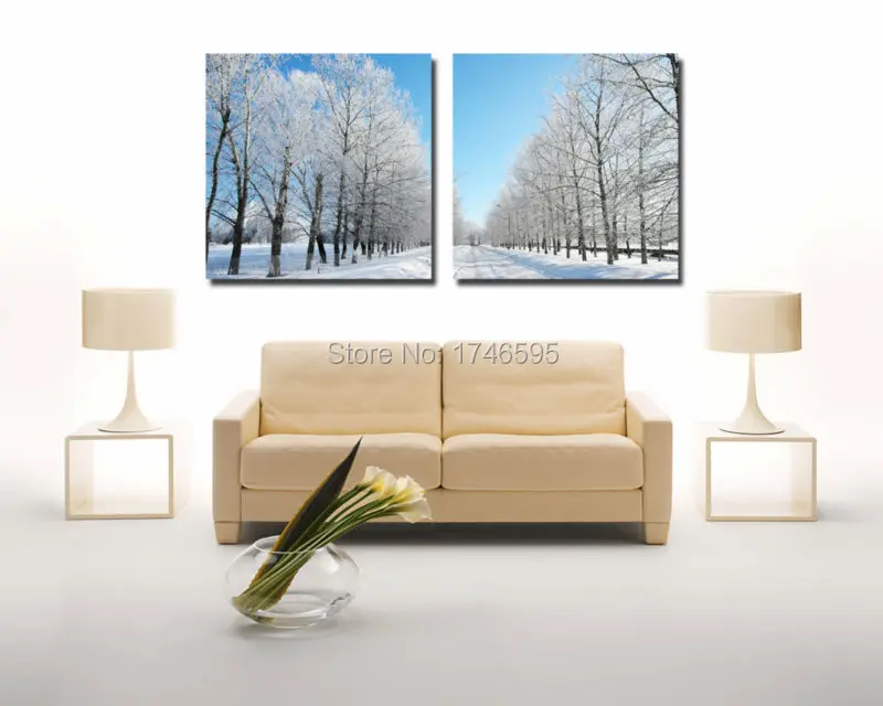 

Big 2pcs modern home wall decor snowing tree Wall Art picture living room bedroom wall decor on canvas print landscape Painting
