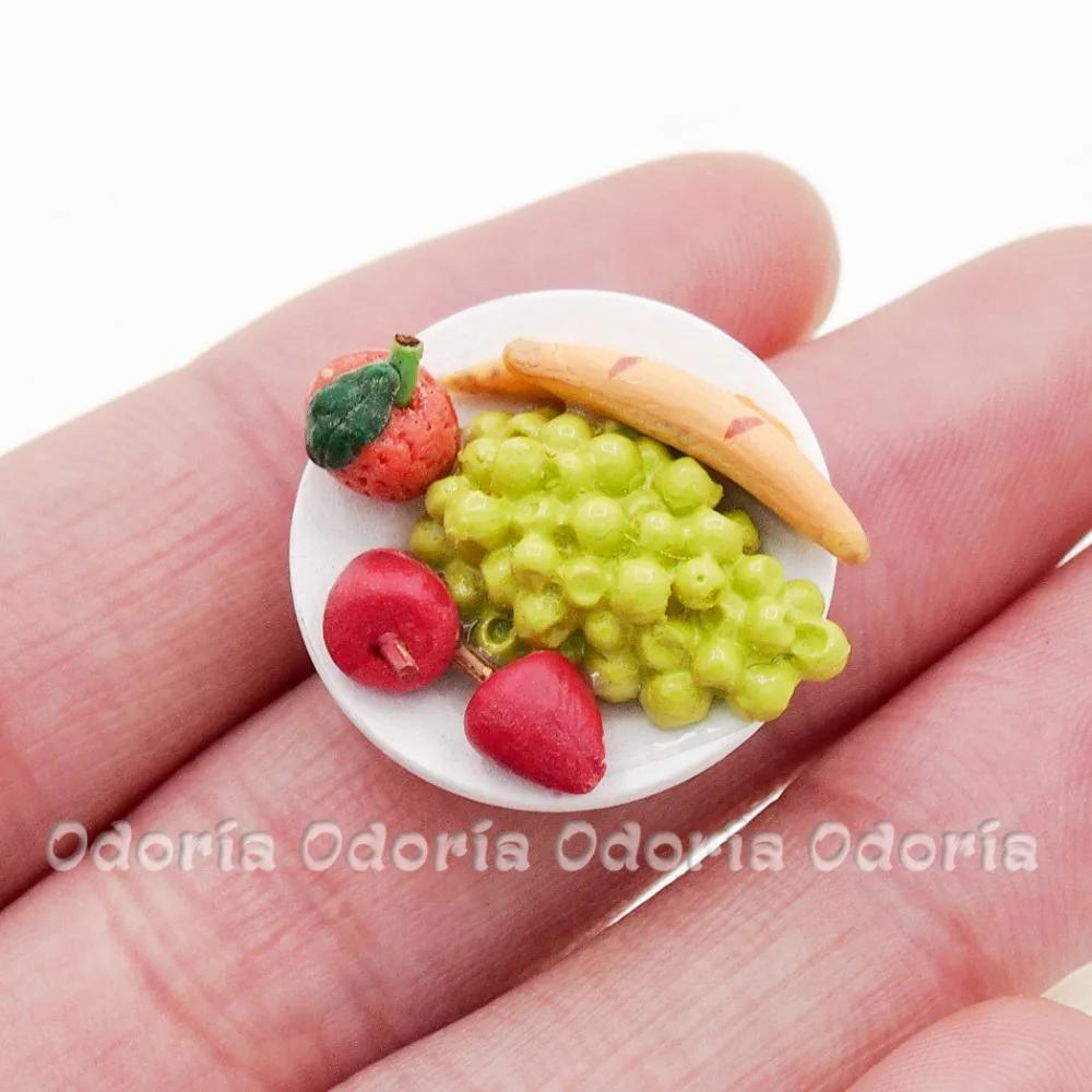 Odoria 1:12 миниатюрная еда свежие фрукты блюдо виноград груша апельсин персик Белое