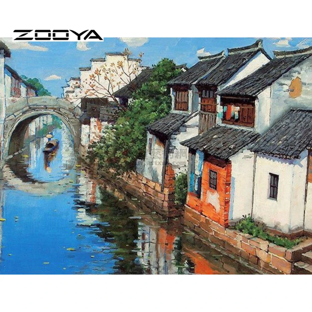 

ZOOYA Needlework Diy Diamond Painting Square Drill Full Rhinestone Cross Stitch Pasted Painting China Style Water Town F43