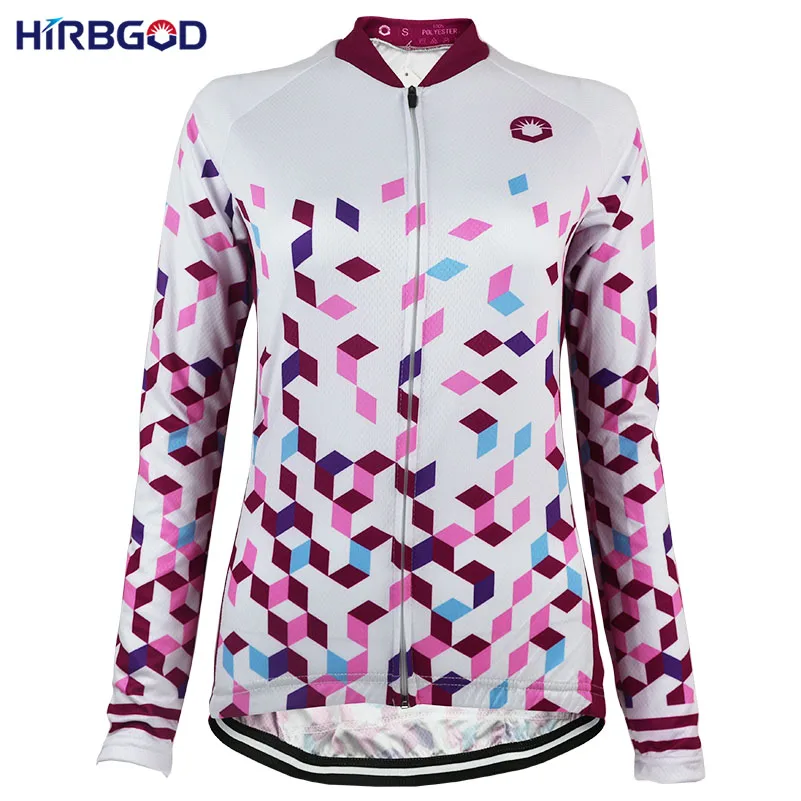 Новая женская клетчатая Милая велосипедная одежда HIRBGOD с длинным рукавом розовая