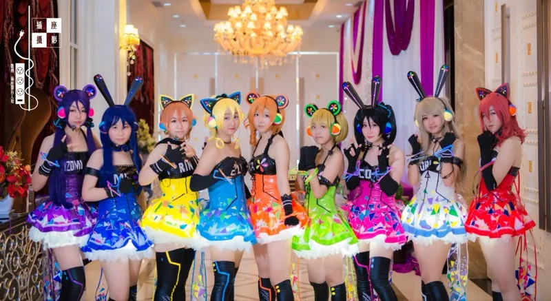 LoveLive! Светодиодный костюм для косплея уми маки рин нозоми, костюм для косплея, платье+ перчатки+ носки