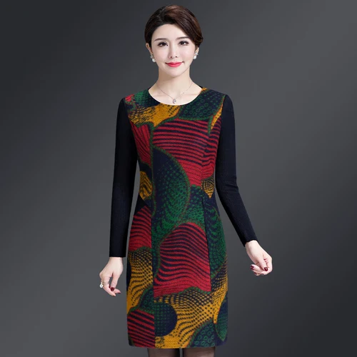 

Autumn Middle Aged Women Wool Dress New Style Winter Round Collar Xxxxl Designs Female Elegant Fashion Bottoming Dresses