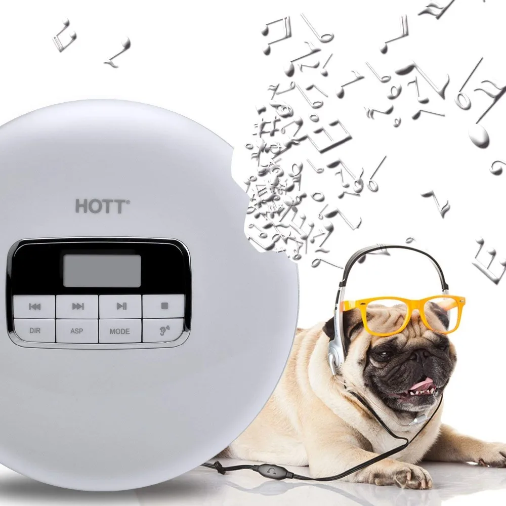 Портативный CD-плеер HOTT персональный Компактный Дисковый плеер с наушниками и адаптером питания Walkman с защитой от ударов