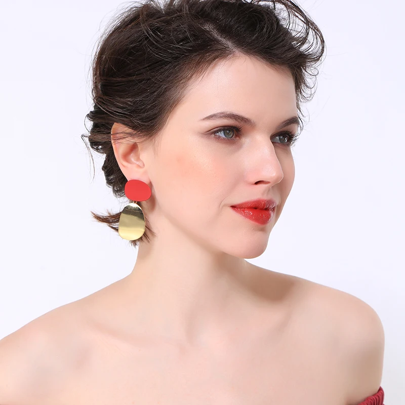 Модные женские ювелирные изделия серьги-подвески золотистого цвета с медным