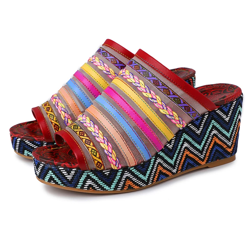 SONDR/красные сандалии на клиновидной платформе Летняя обувь Женские слипоны с