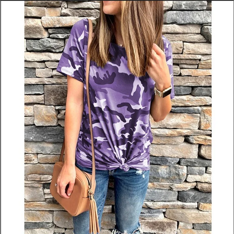 camouflage graphic tees women thanksgiving aesthetic 2021 womens shirts gothic tops punk plus size casual print o-neck Женская одежда