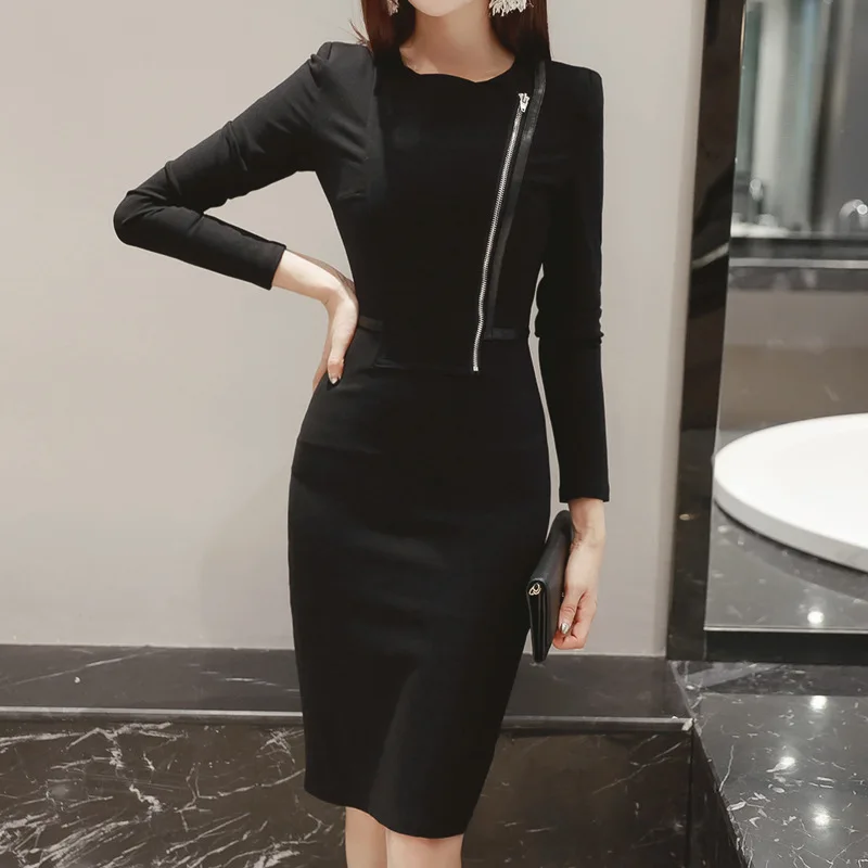 Женское винтажное облегающее платье карандаш с круглым вырезом и длинными