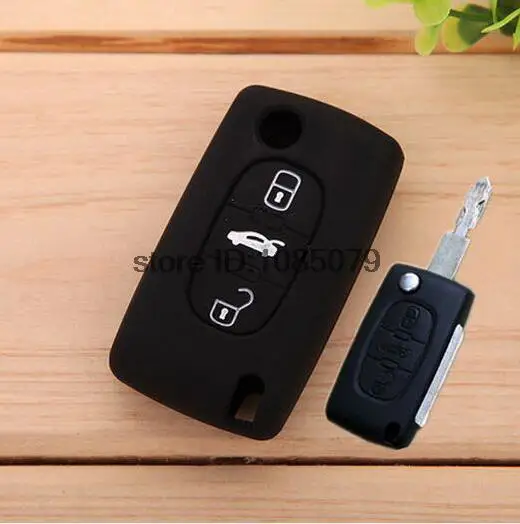 Black Силиконовый чехол-держатель с 3 кнопками для Citroen c2 c3 c4 c5 c6 c8 Xsara Picasso Fob Shiell протектор - Название цвета: Black