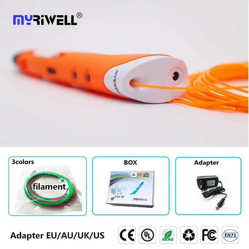 pen orange Myriwell 3d Ручка с бесплатными защитными нитями abs 1,75 мм 3D инструменты для рисования лучший подарок на день рождения для детей отправка в течение 24 ч - Цвет: pen orange