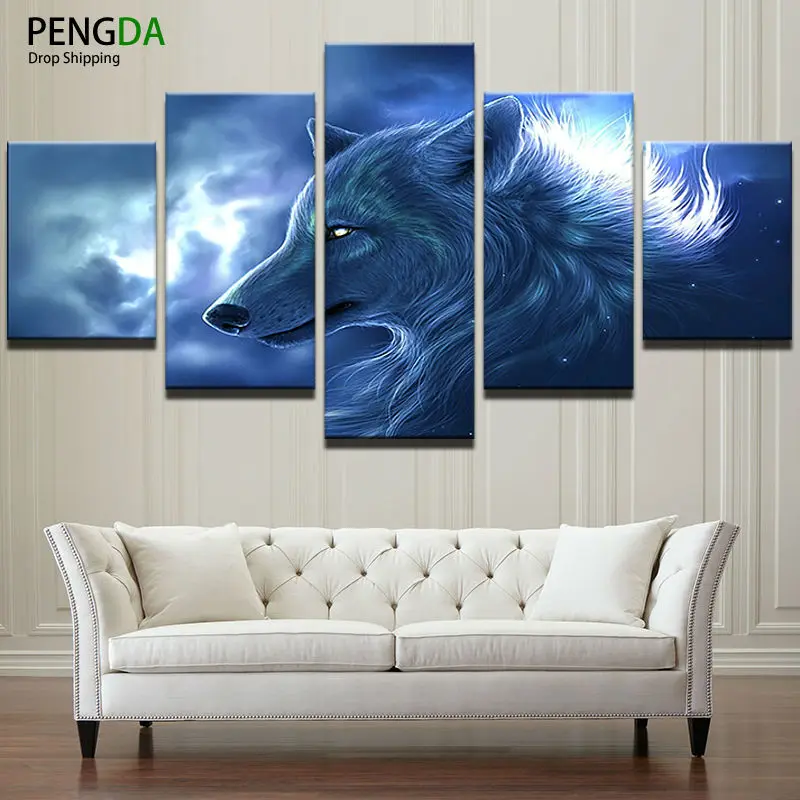 PENGDA HD Печать холст картина на стену для гостиной Куадрос 5 шт. животных Волк стены