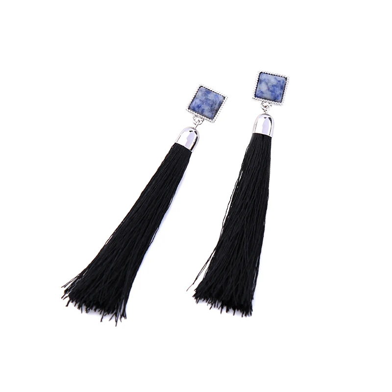 Классические черные серьги с бахромой квадратные длинные Этнические из