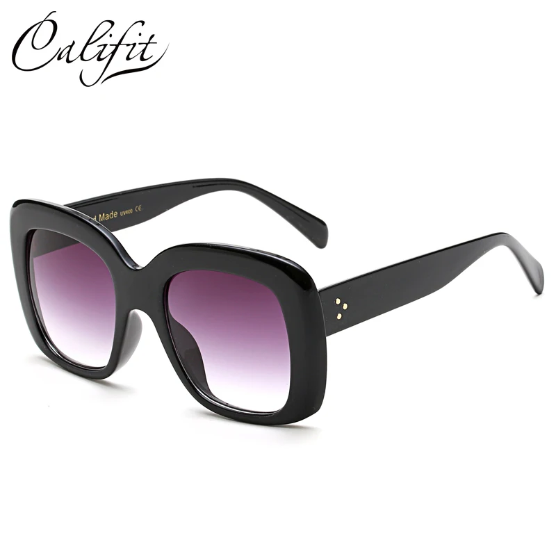 CALIFIT модные трендовые солнцезащитные очки оверсайз с заклепками квадратная