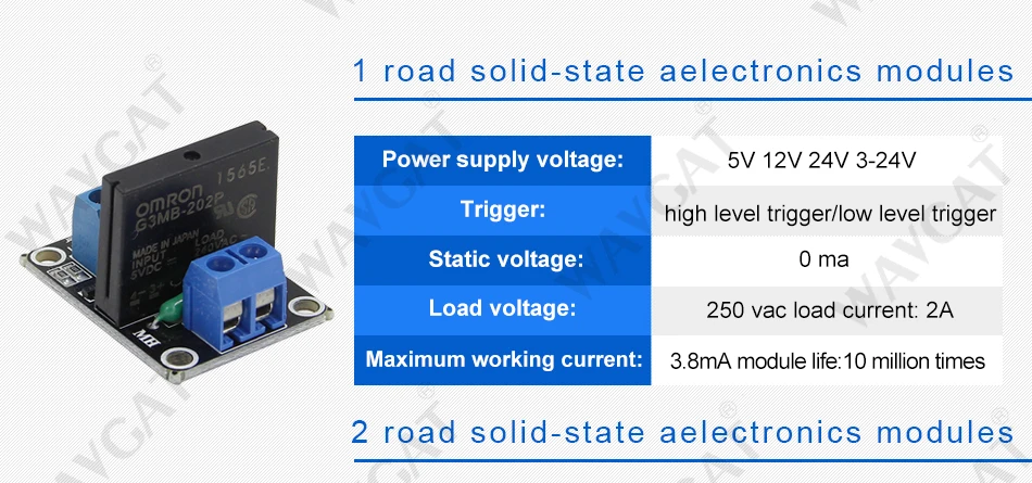 WAVGAT 5V реле 1 2 4 8 канальный OMRON SSR Высокий Низкий уровень твердотельные реле Модуль 250V 2A для Arduino