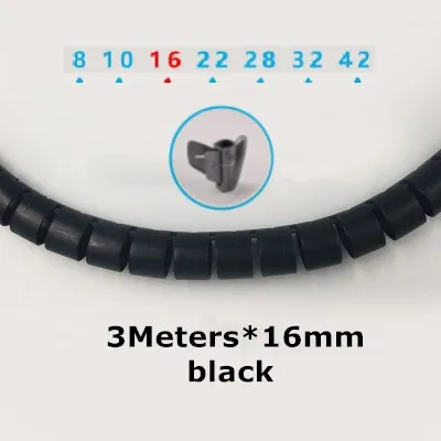 3Meters x16mm black Многоразовый кабель Органайзер провода управление протектор намотки кабеля спиральная трубка рукав Настольный шнур питания компьютера Пенал-рулон - Цвет: 3Meters x16mm black