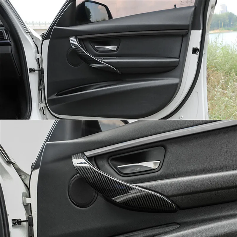 4Pcs Car Inner Handle Interior Door Panel Pull Trim Cover ABS Carbon Fiber Style left Right For BMW 3-series F30 F34 2013~2018 | Автомобили