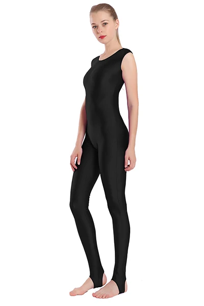 Черный AOYLISEY женский черный танк Unitard с StirrupLycra комбинезон из спандекса для женщин балетная танцевальная одежда боди костюм для тренировки - Цвет: Черный