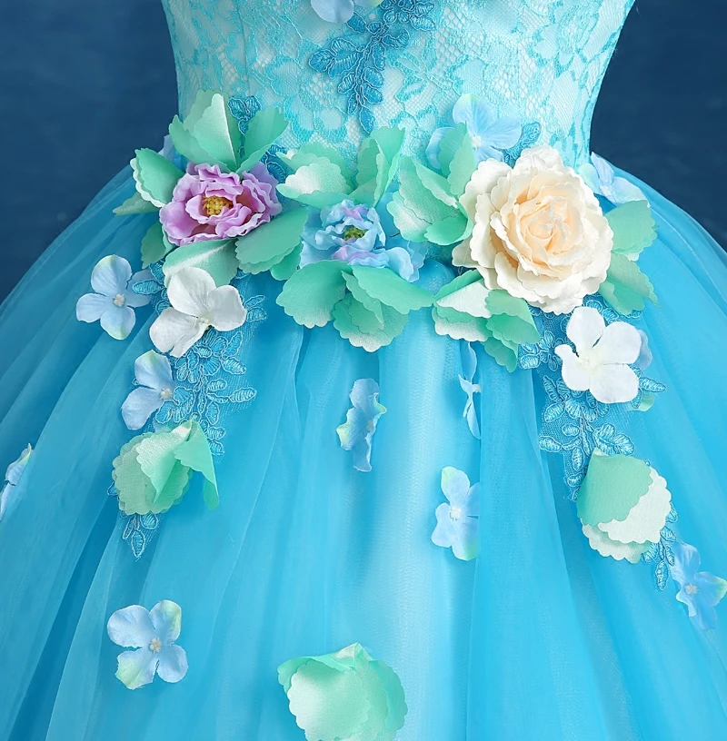 Милое Пышное Бальное Платье из Органзы с круглым вырезом и объемными цветами 16