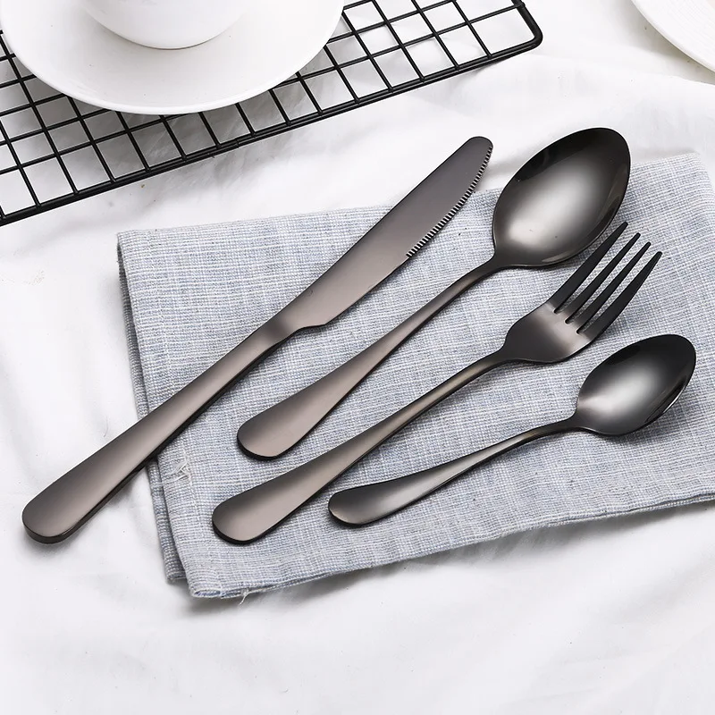 Черный 4 шт. набор черных столовых приборов Титановая посуда столовые приборы стейк ужин Talher нож вилка десерт Tbsp ковш высшего класса полировка Gild - Цвет: Черный