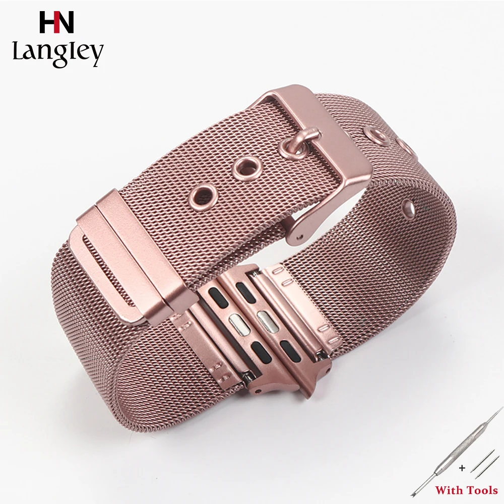

38 40 42 44mm Rose Golden Watch Straps For Apple Watches 1/2/3/4/5 Stainless Steel Milanese Buckle Bracelet Watchbands Wholesale