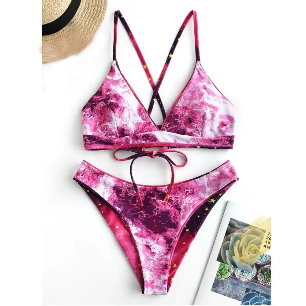 Женский раздельный купальник-бикини с принтом звезды комплект бикини высокой