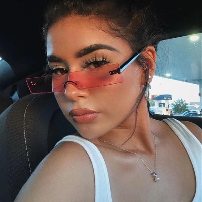 Винтажные прямоугольные солнцезащитные очки без оправы для женщин 2020