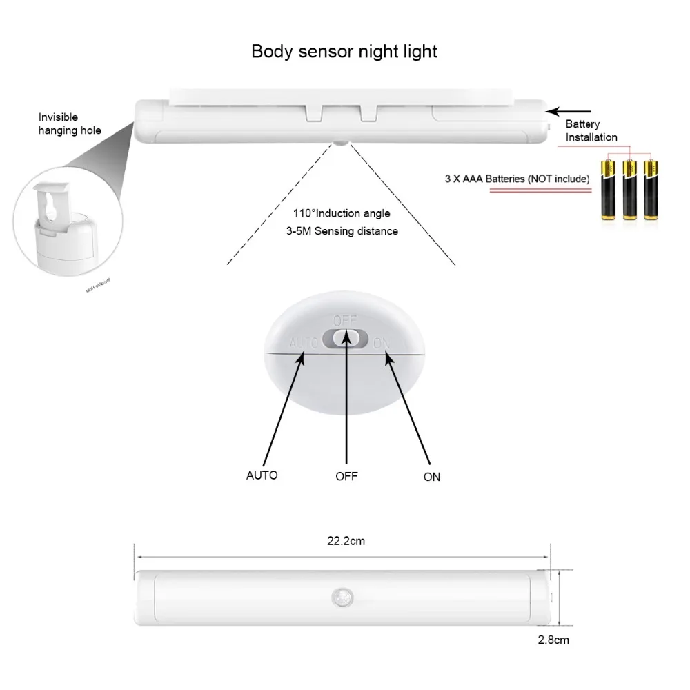 Беспроводной LED Портативный настенный светильник умный авто вкл/выкл PIR датчик