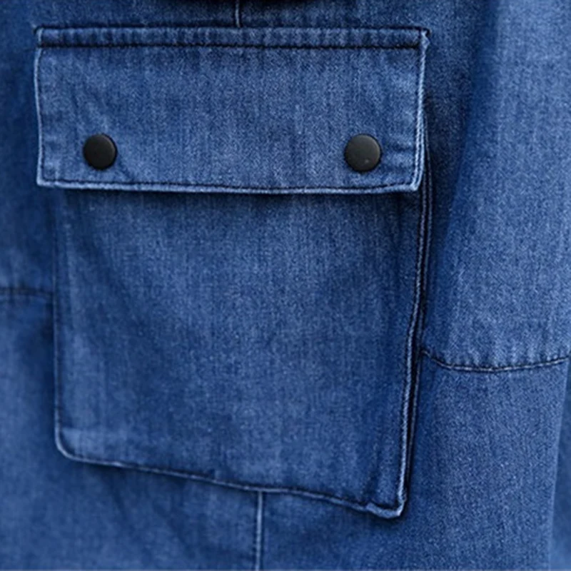 Женская джинсовая куртка на молнии темно синяя свободная Повседневная Базовая с