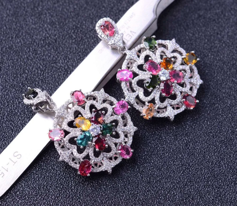 Женский кулон из серебра 925 пробы с разноцветным турмалином|jewelry necklace pendants|jewelry