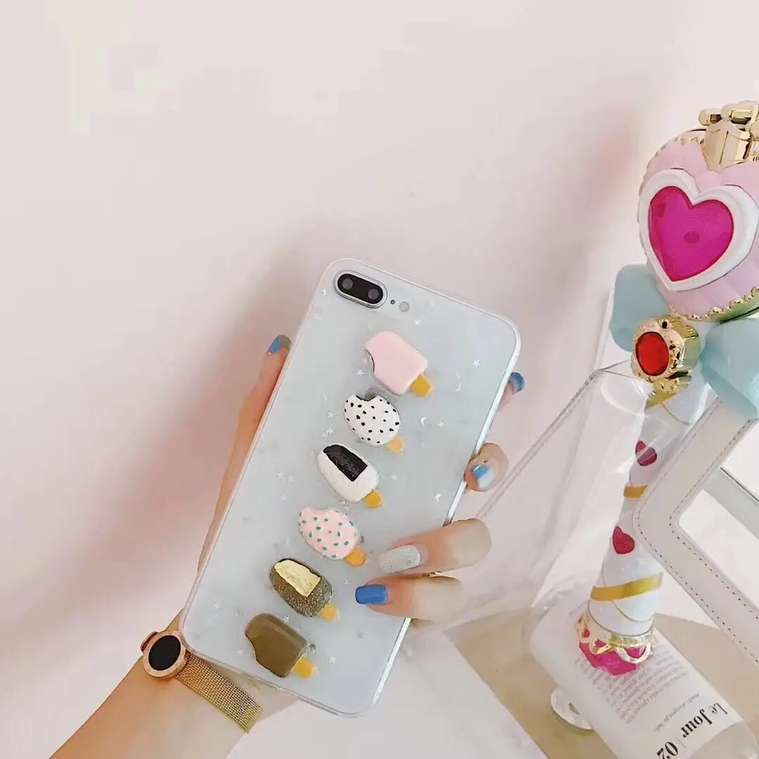 Прекрасный 3D летом мороженое чехол для телефона iPhone 6 S 7 8 плюс Сияющий Блеск