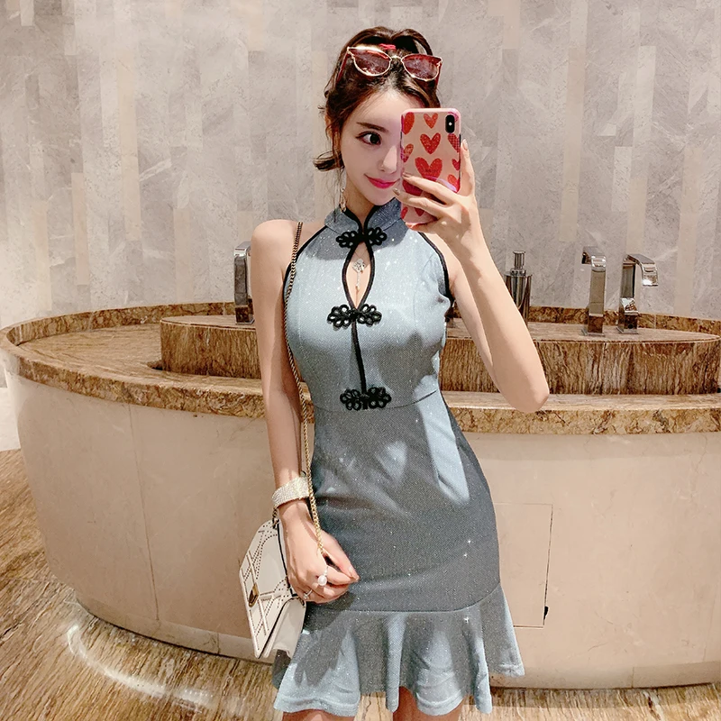 Сексуальное женское вечернее платье, китайское платье, cheongsam, сексуальное cheongsam qipao, китайское платье, платье с лямкой через шею - Цвет: color1