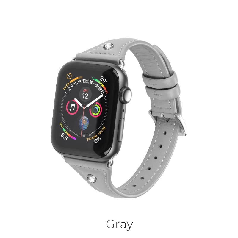 Gray Женский браслет Hoco, ремешок для Apple watch, серия 4, 3, 2, 1, Алмазный ремешок из натуральной кожи для Iwatch, 38 мм, 42 мм, 40 мм, 44 мм - Цвет ремешка: Gray