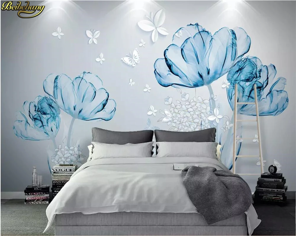 

beibehang Custom wallpaper stereo flower 3d stereo blue flower background wall simple European background wall papel de parede