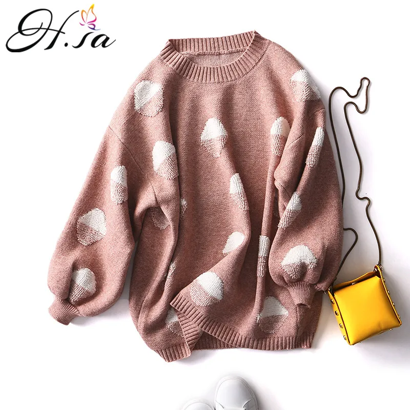 H.SA Women Loose Sweater and Pullovers Lantern Sleeve Winter Warm Thick Sweaters Casual Tops European Fashion Pull Femme jumper | Женская