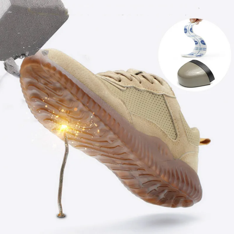 Летние защитные ботинки кожаные со стальным носком дышащие дезодорирующие