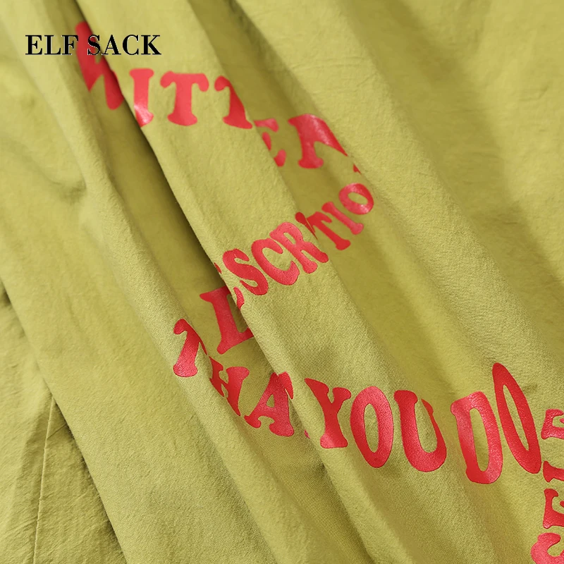 Женский Длинный Тренч ELFSACK свободный с буквенным принтом и рукавами офисный из