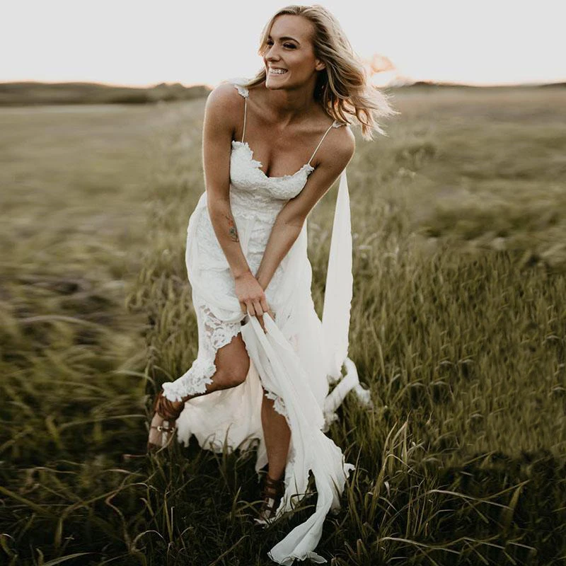 2019 Boho пляж богемское свадебное платье кружево Аппликация Jewel средства ухода за