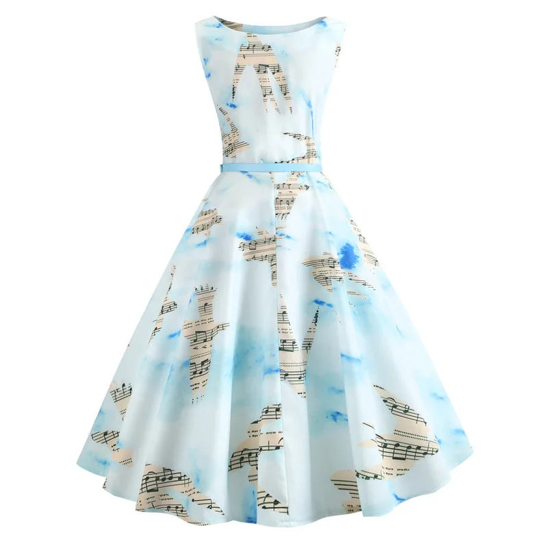 Модное платье в стиле ретро 50 S 60 повседневное летнее без рукавов с принтом Одри