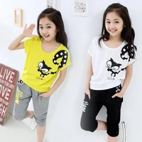 new 2021 summer style girls casual cartoon clothing sets 3 14 years kids fashion t shirt capris pants children clothes suits
