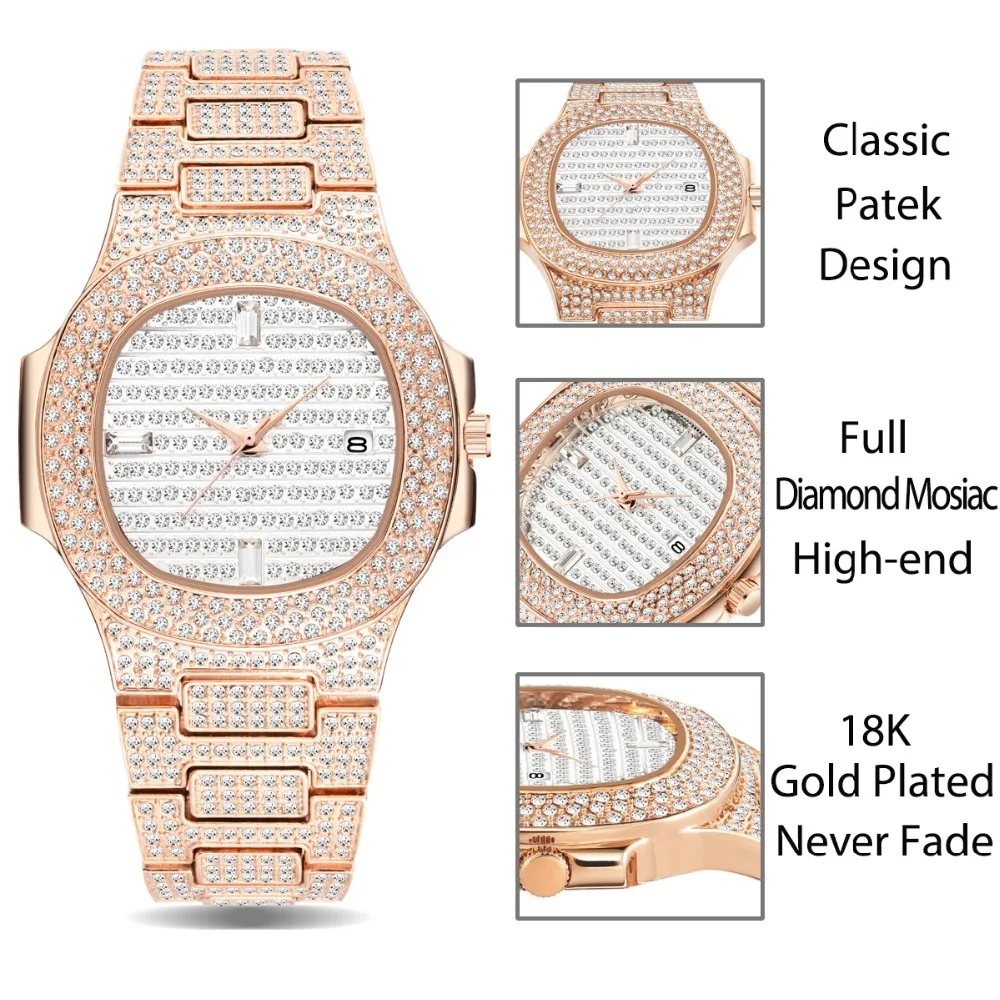 Дропшиппинг 2019 Роскошные мужские часы Patek розовое золото Аналоговые