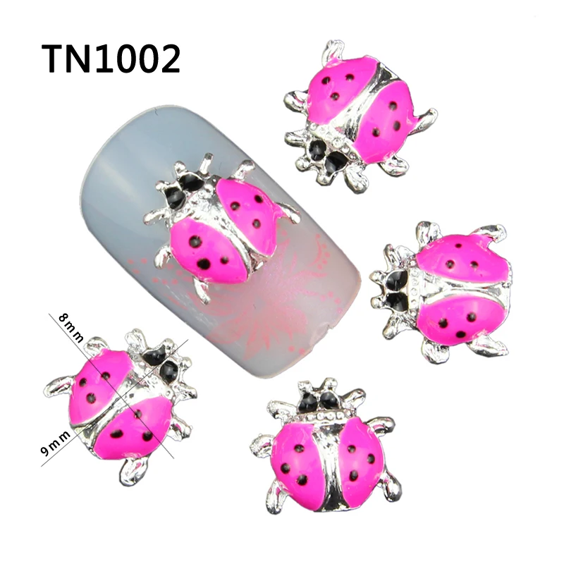 Blueness 10Pcs/Pack Pink Ladybug 3D Nail Art Decorations DIY Alloy Nails Tools Charms Black Strass Studs Supplies TN1002 | Красота и