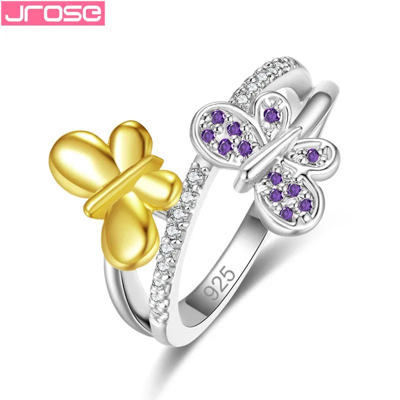 

JROSE 2019 Butterfly Crystal Wings Female Rings For Women Cross Heart Love Jewelry Girls Wedding Bands Fashion Party Ring