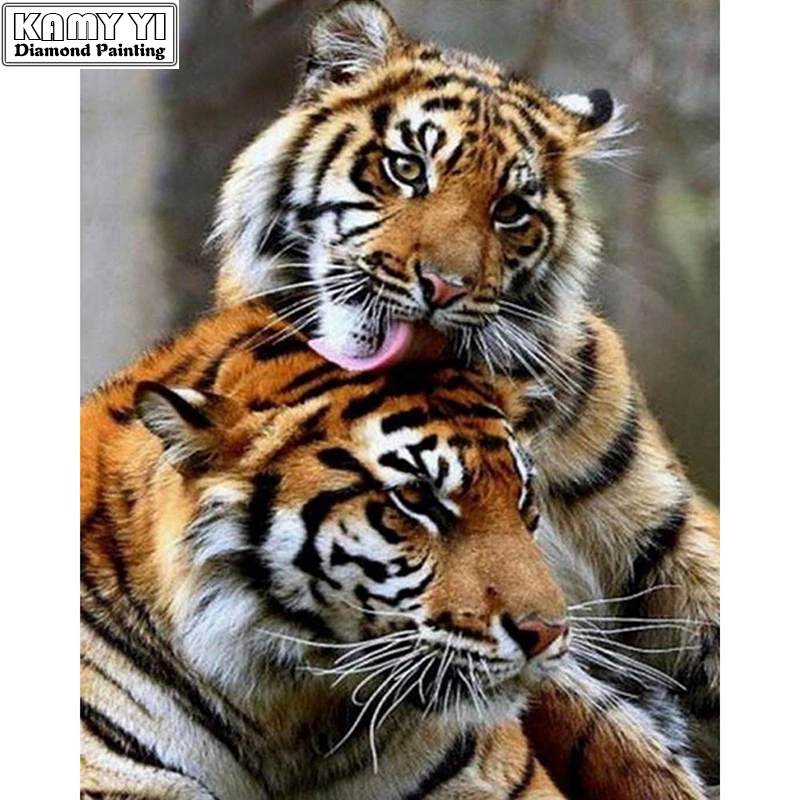 

5D DIY Two Tiger Animal Diamond Painting Square Round Rhinestone Hobby Crafts Mosaic Handmade Gifts Cross Stitch Home Decoration